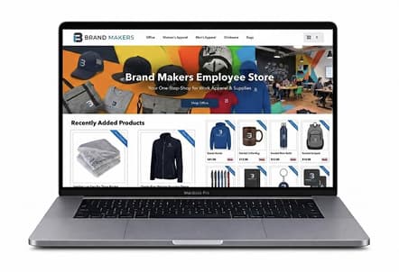 Laptop showing a Brand Makers company store