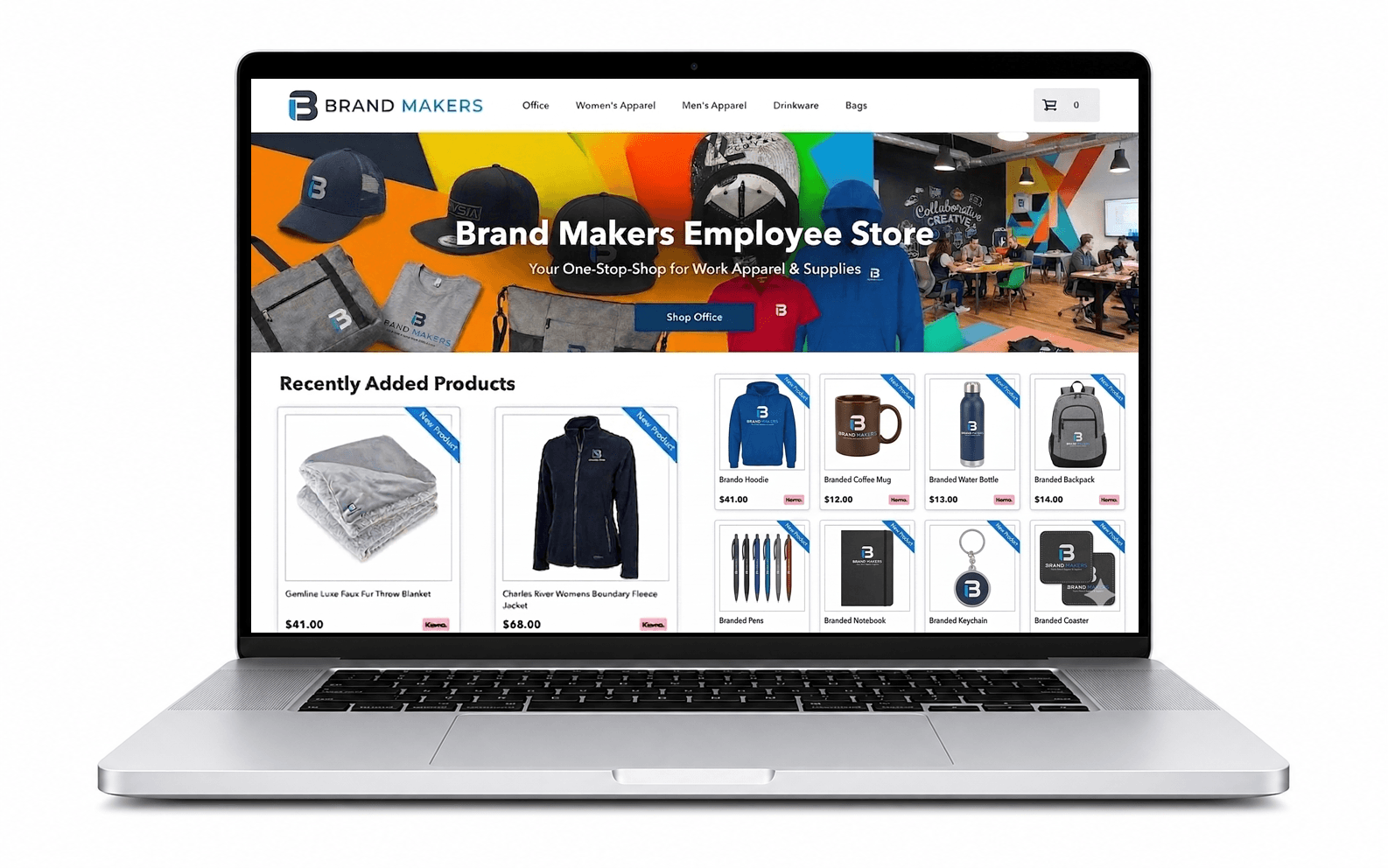 Laptop showing a Brand Makers company store